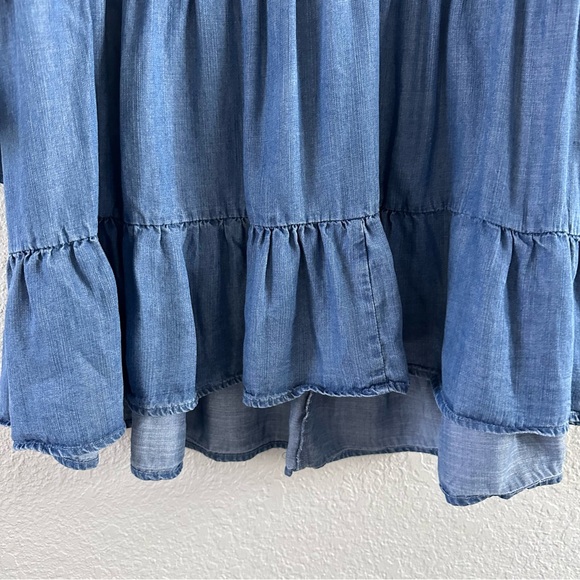 Quince Chambray TENCEL Tiered Long Sleeve Mini Dress Blue Medium - Picture 5 of 13